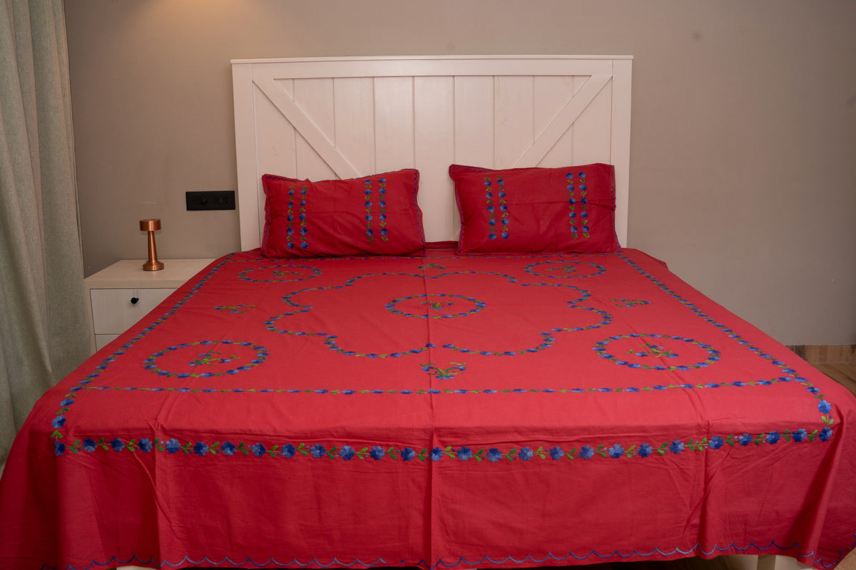 Cotton Ari Kantha Double Bedsheet