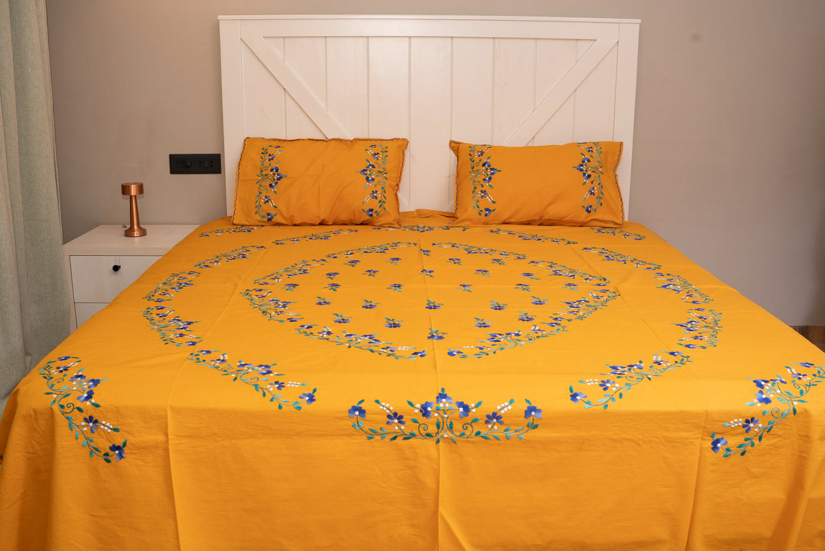 Cotton Ari Kantha Double Bedsheet
