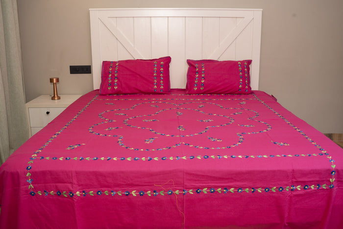 Cotton Ari Kantha Double Bedsheet