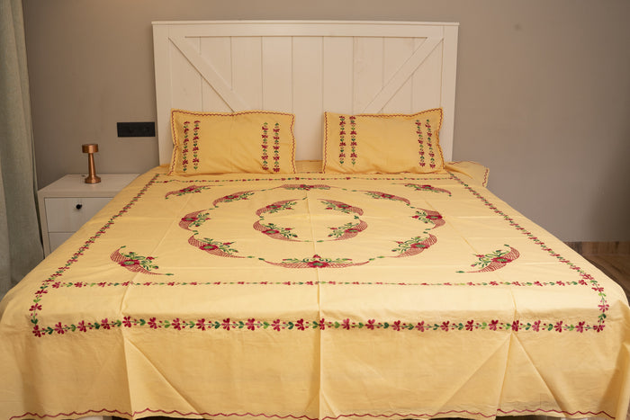 Cotton Ari Kantha Double Bedsheet