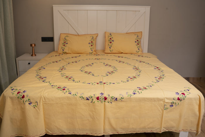 Cotton Ari Kantha Double Bedsheet