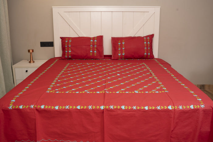 Cotton Ari Kantha Double Bedsheet