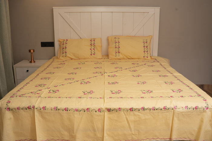 Cotton Ari Kantha Double Bedsheet
