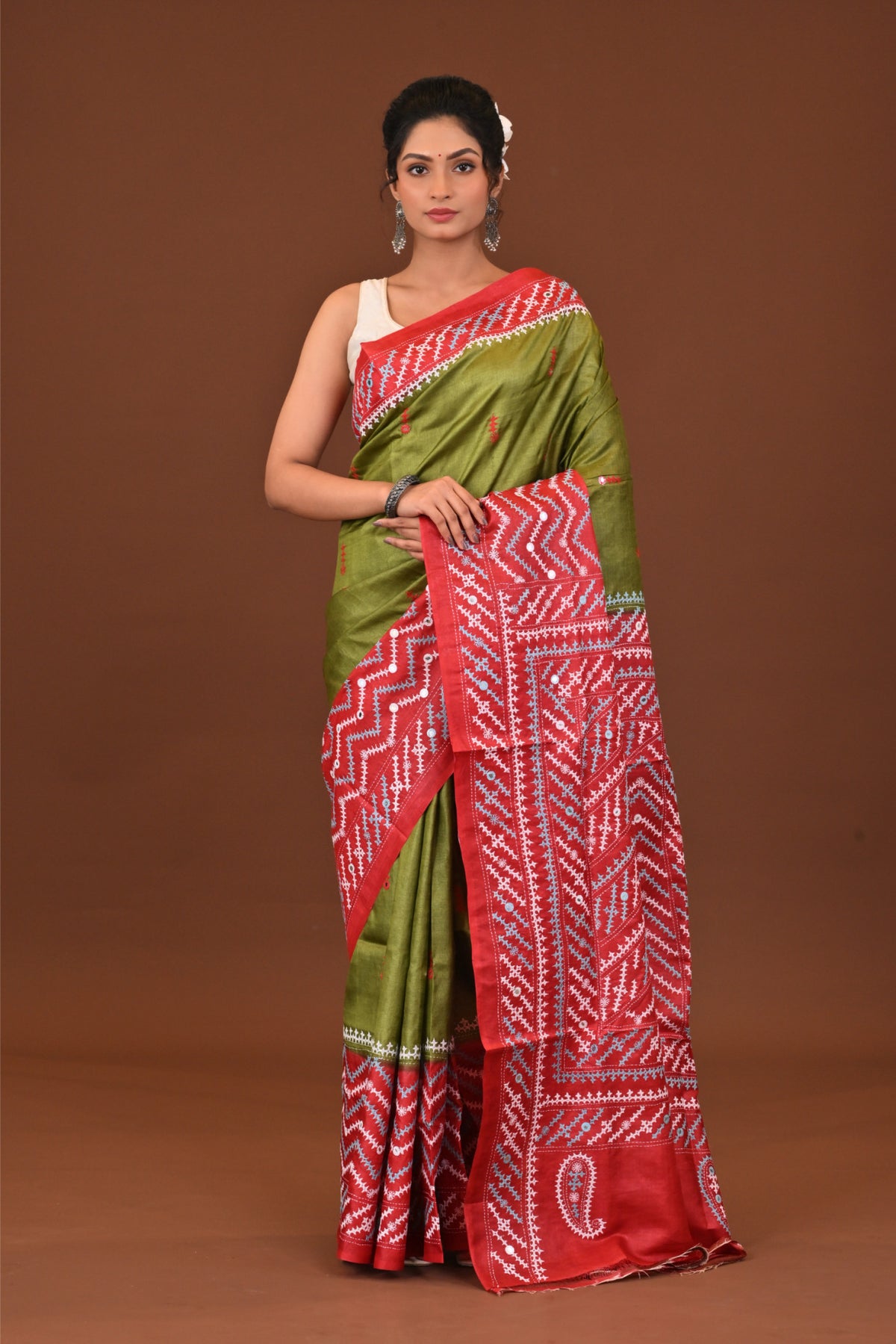Tussar Dye Gujrati Mirror Saree