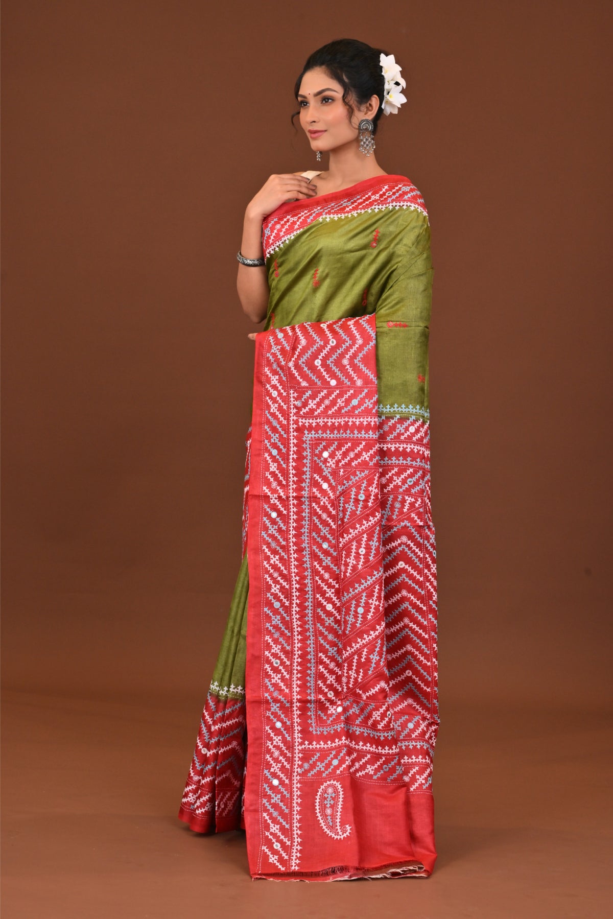 Tussar Dye Gujrati Mirror Saree