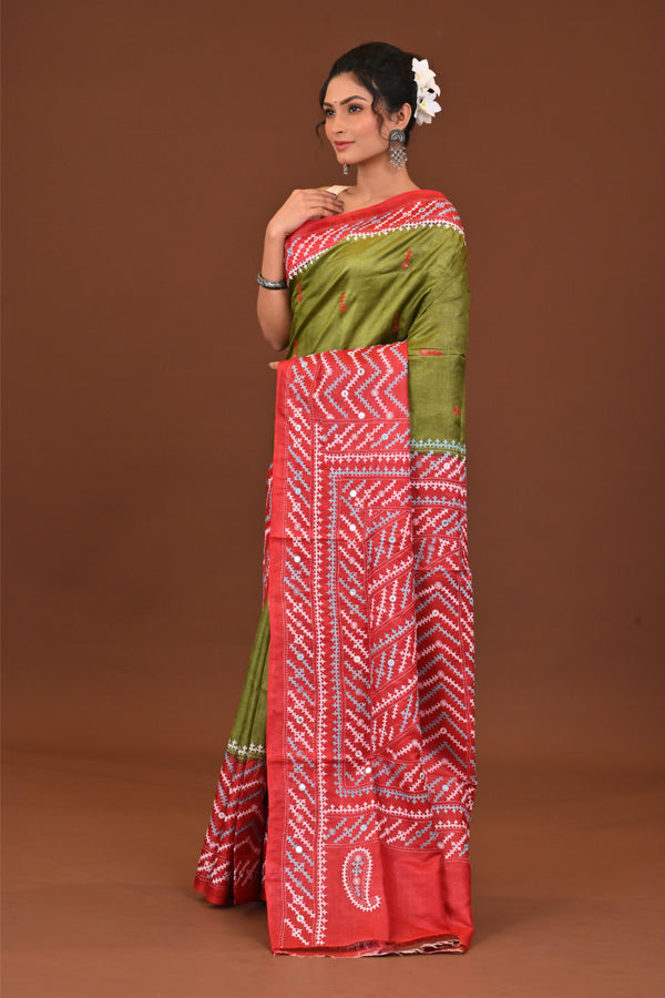 Tussar Dye Gujrati Mirror Saree