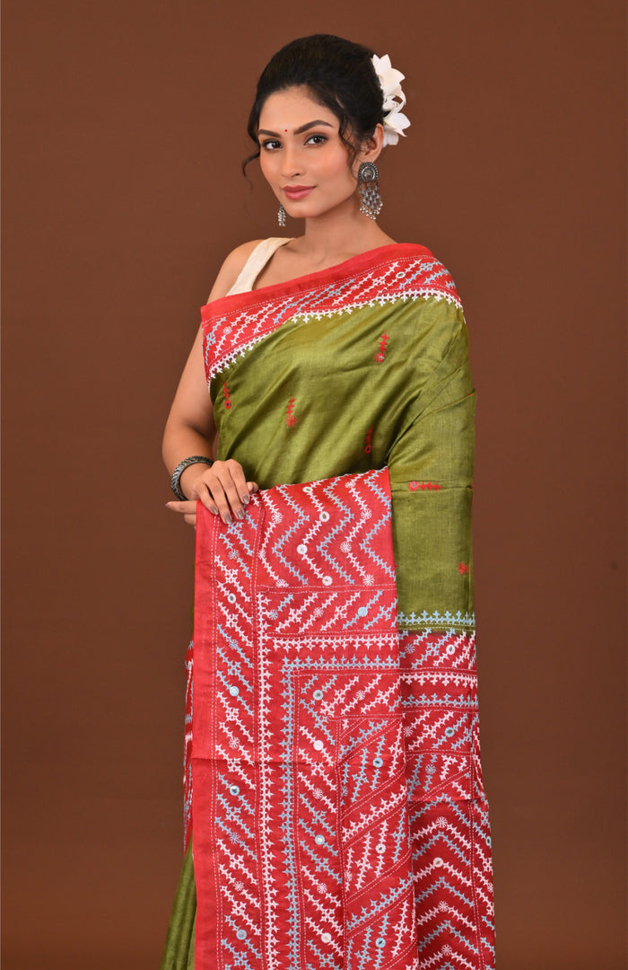 Tussar Dye Gujrati Mirror Saree