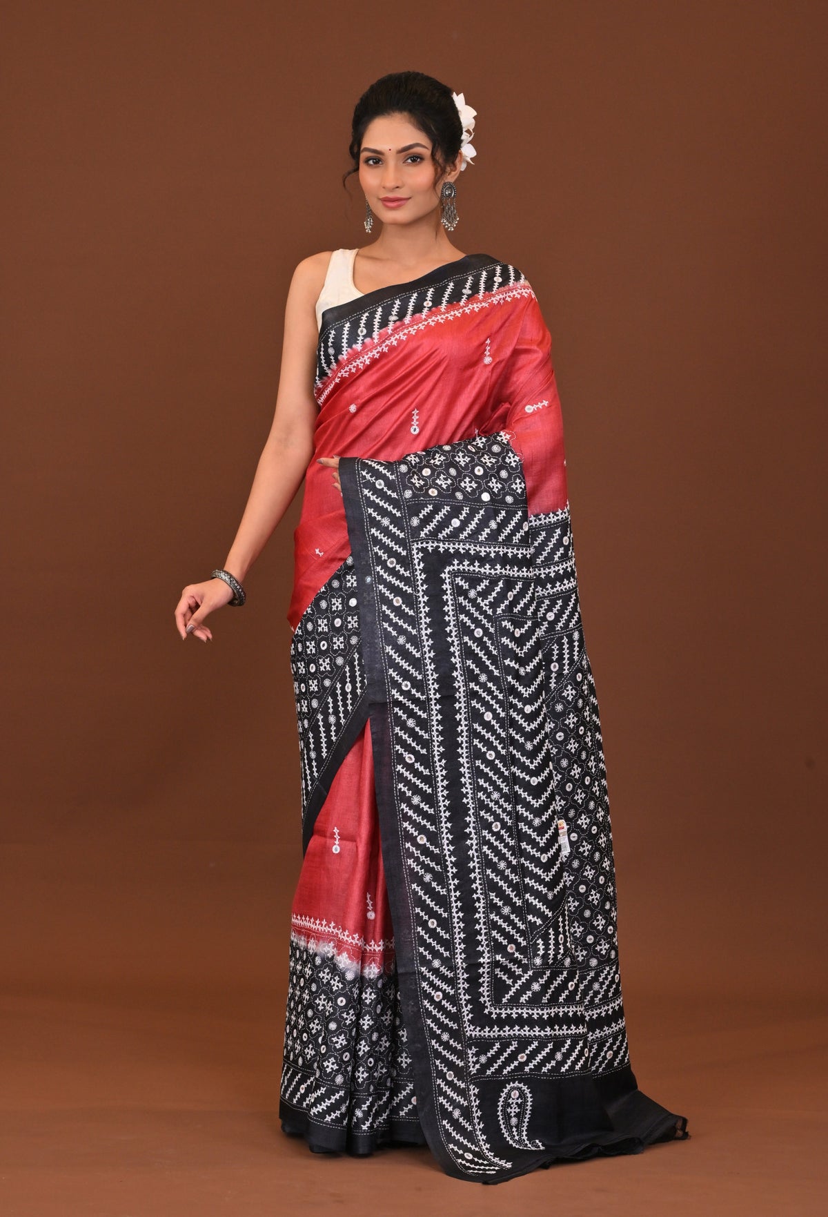 Tussar Dye Gujrati Mirror Saree