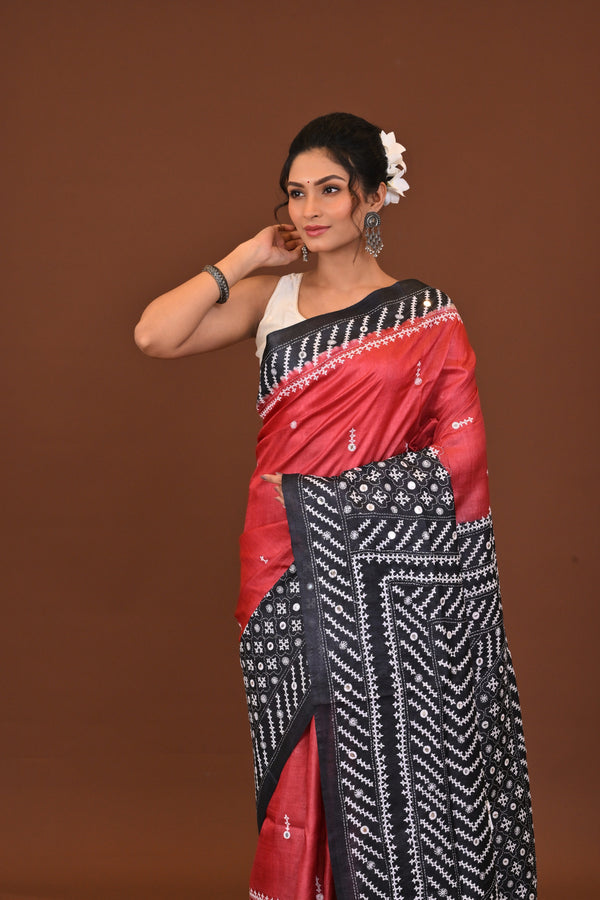 Tussar Dye Gujrati Mirror Saree