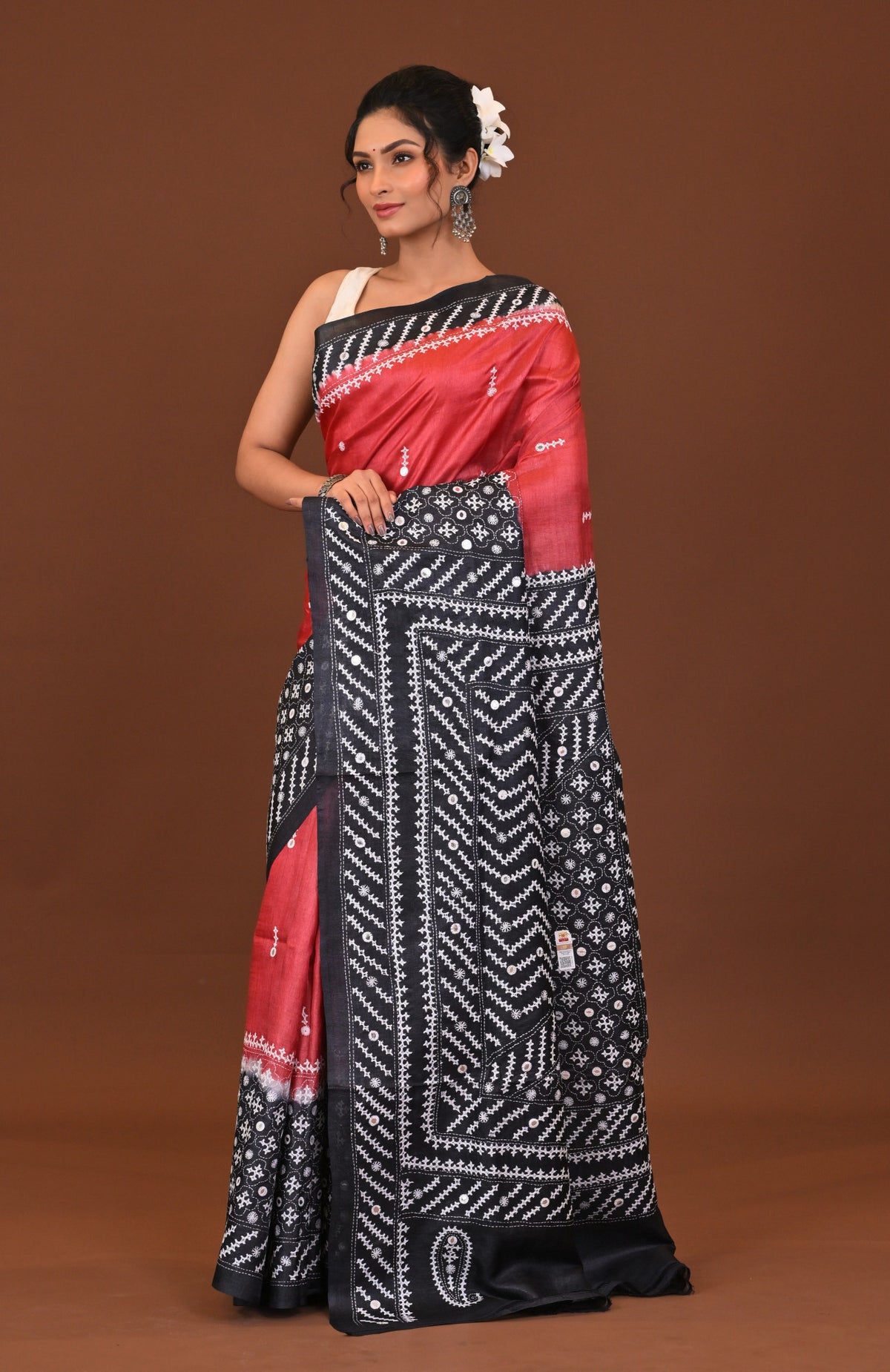 Tussar Dye Gujrati Mirror Saree