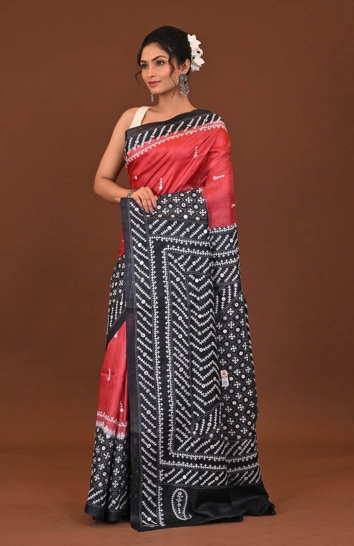 Tussar Dye Gujrati Mirror Saree