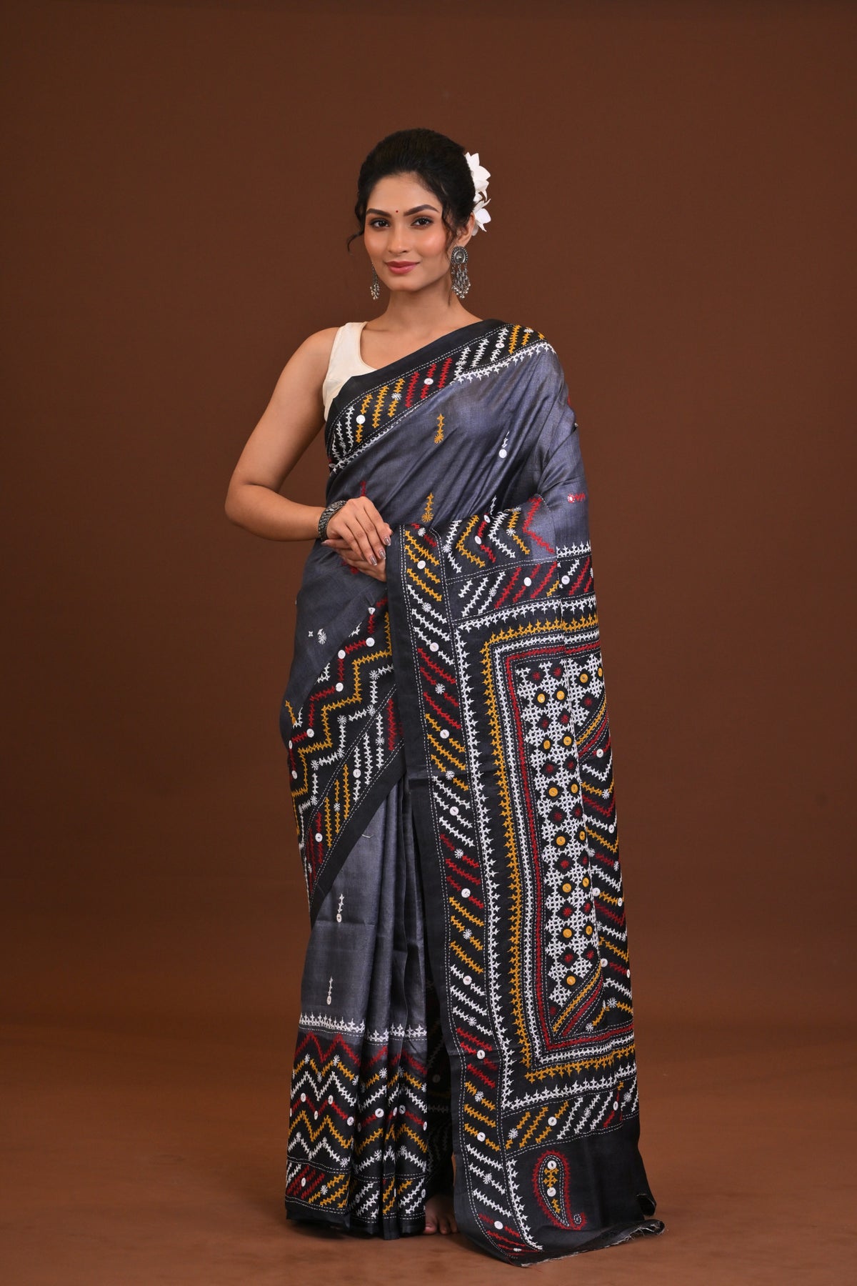 Tussar Fusion Kantha Saree