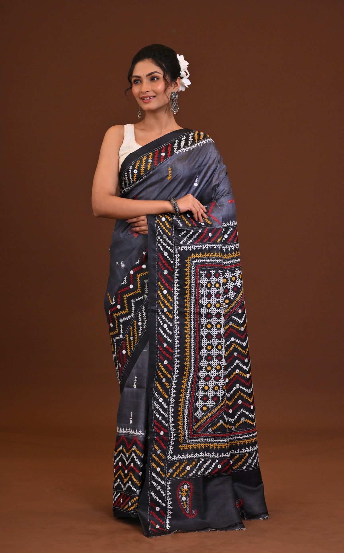 Tussar Fusion Kantha Saree