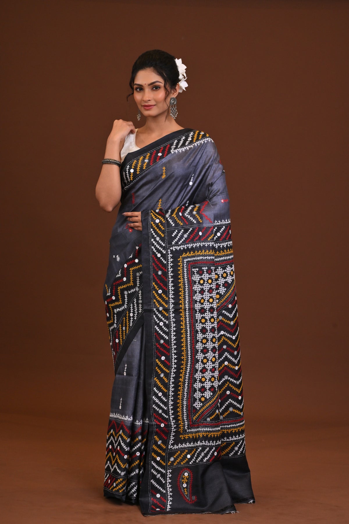 Tussar Fusion Kantha Saree