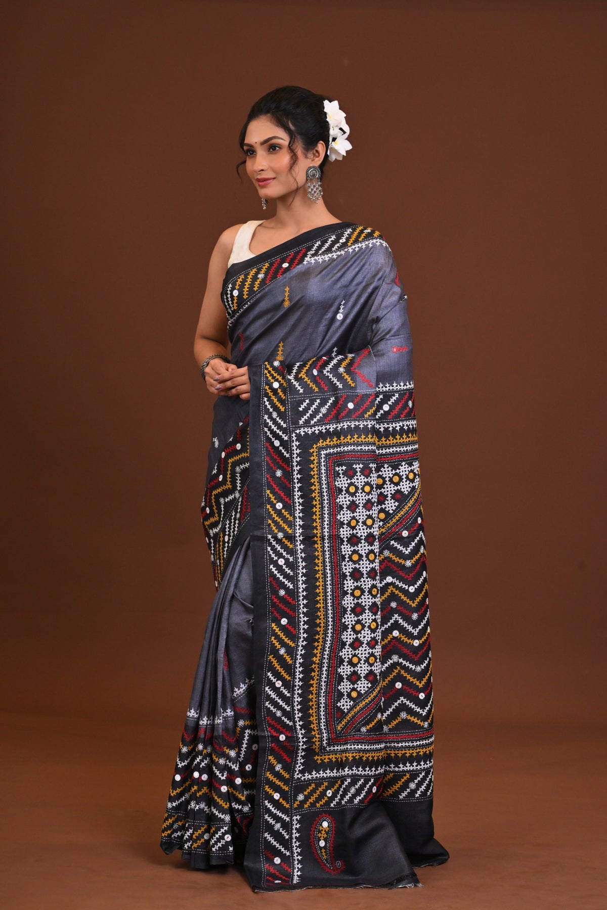 Tussar Fusion Kantha Saree