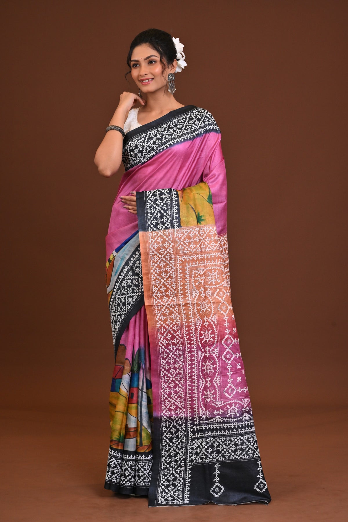 Tussar Fusion Kantha Saree