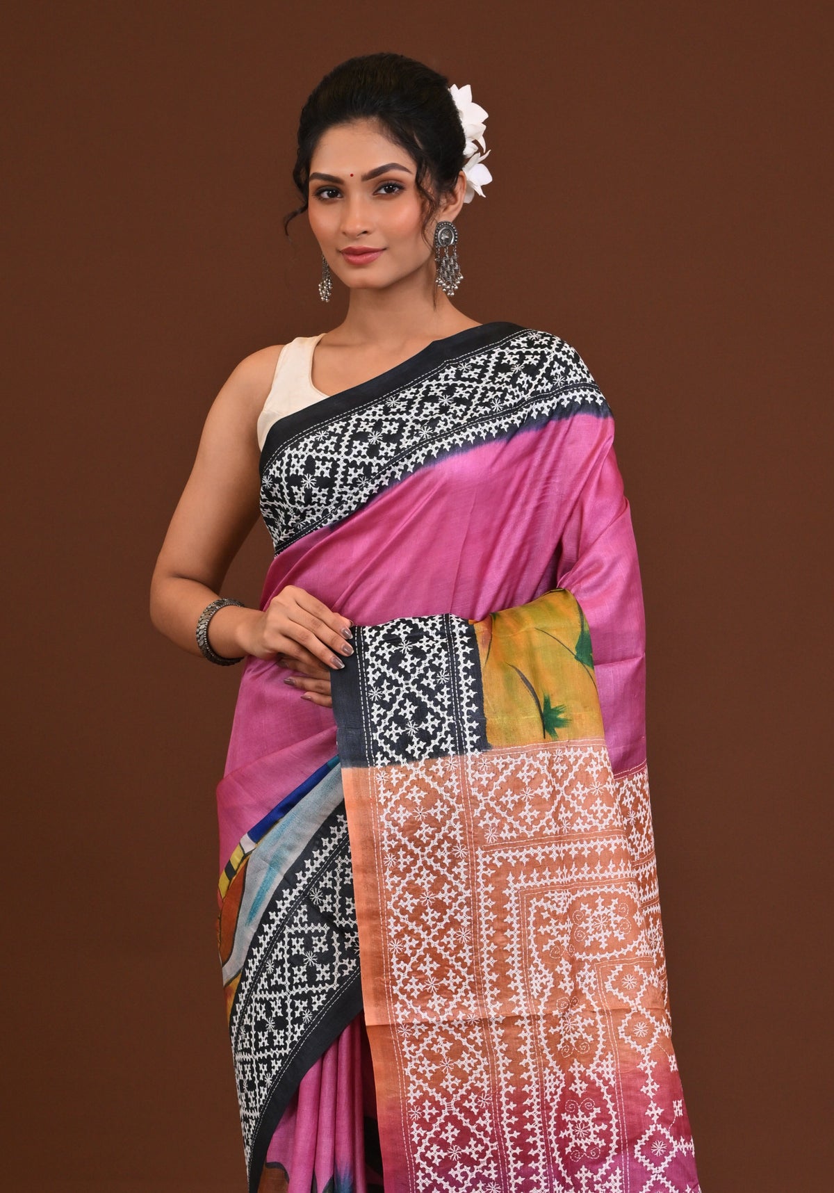 Tussar Fusion Kantha Saree