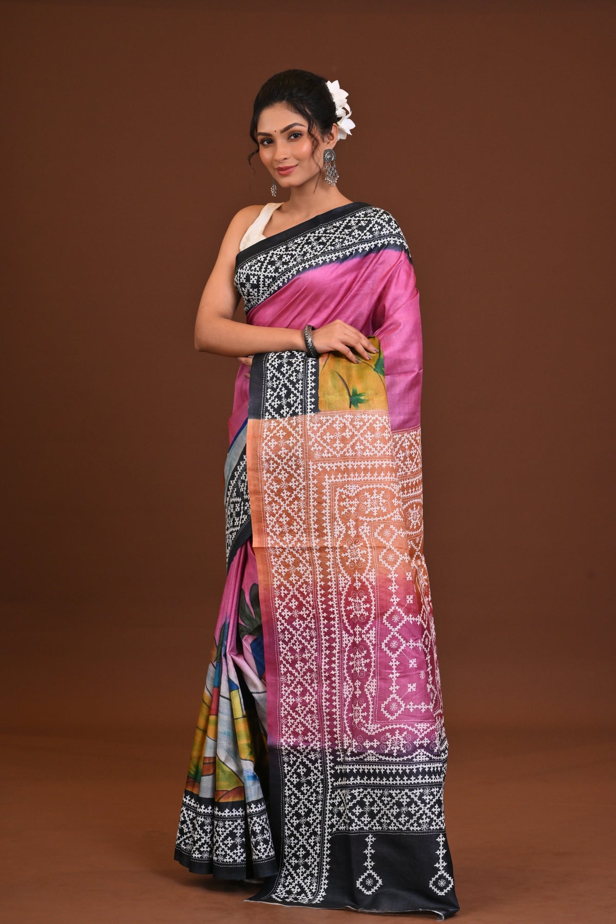 Tussar Fusion Kantha Saree