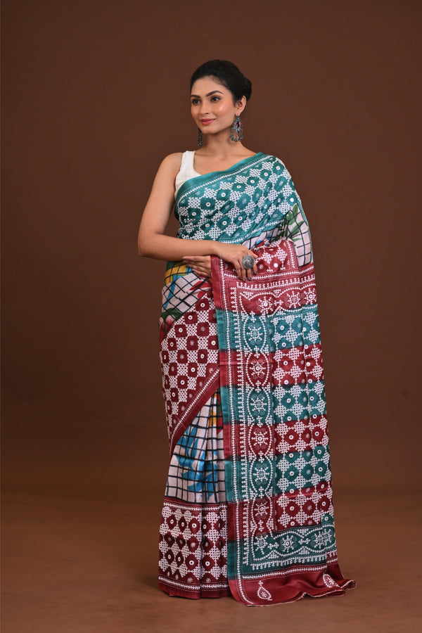 Tussar Hand Print Gujrati Saree