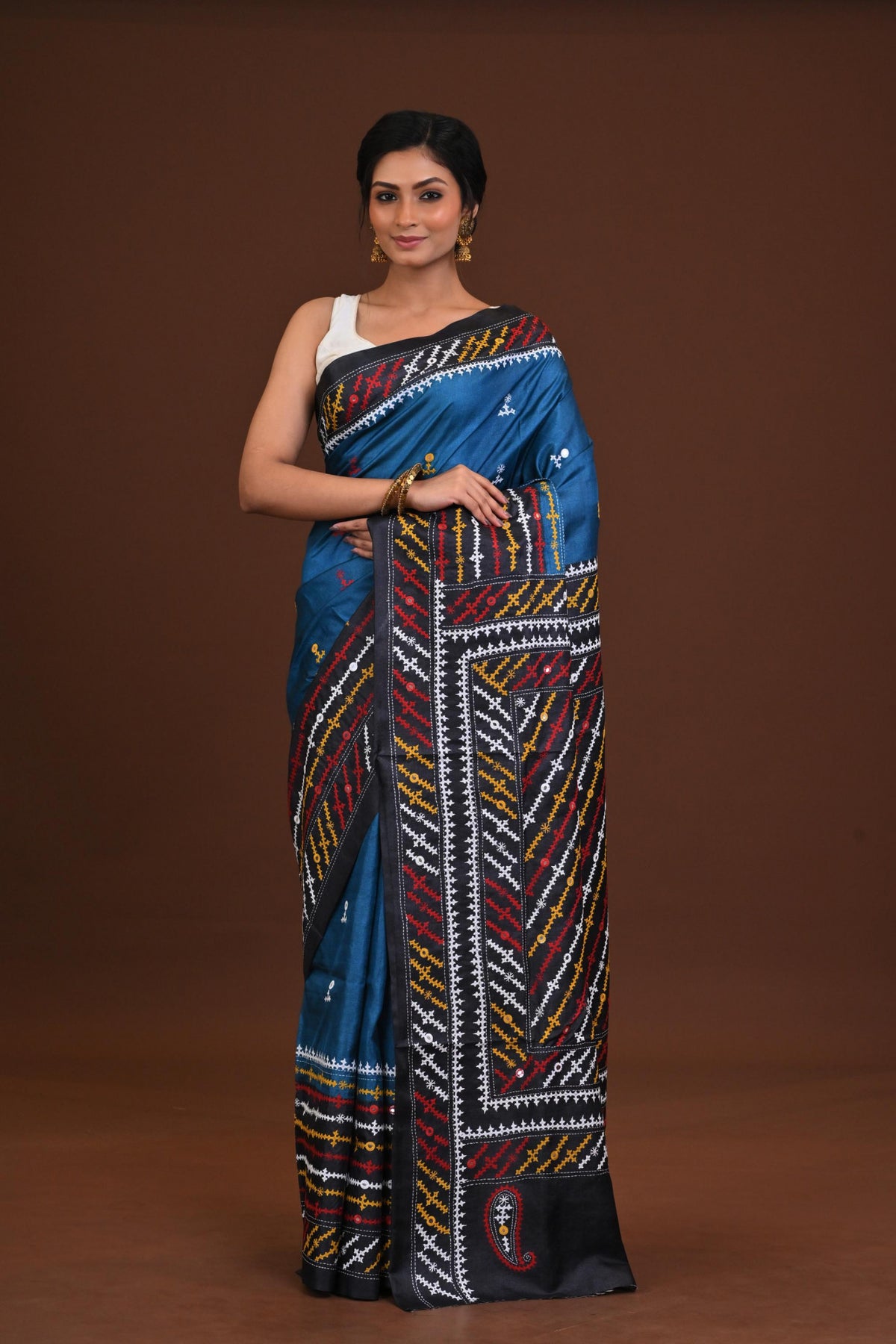 Tussar Dye Gujrati Mirror Saree