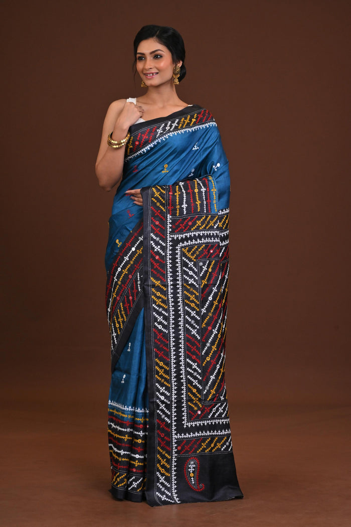 Tussar Dye Gujrati Mirror Saree