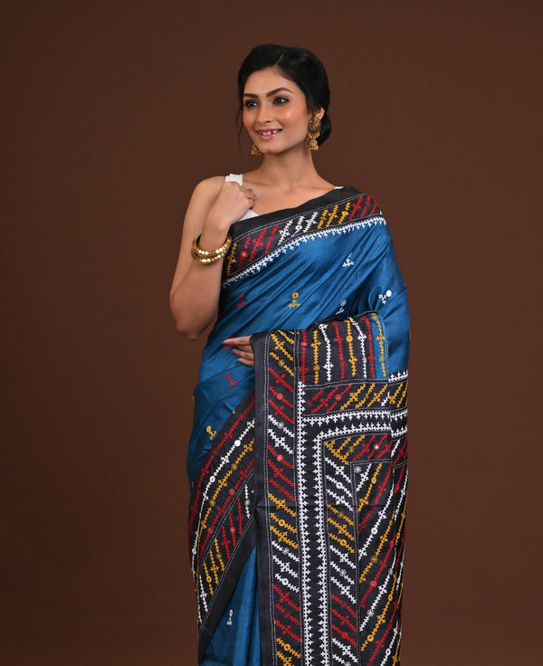 Tussar Dye Gujrati Mirror Saree