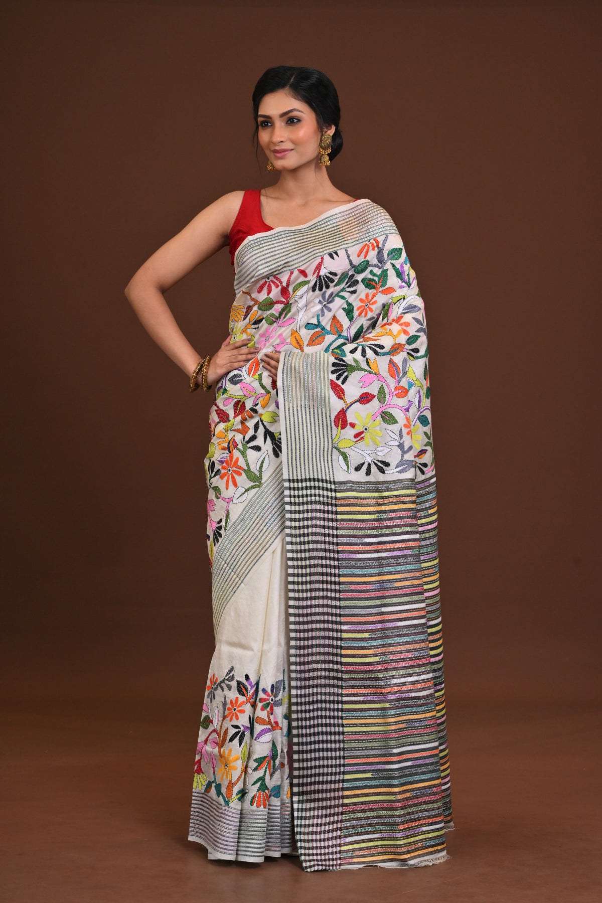 Silk Jalchuri Allover Kantha Saree
