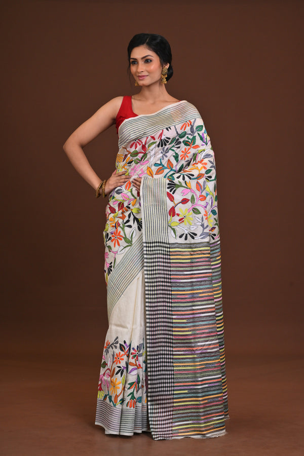 Silk Jalchuri Allover Kantha Saree