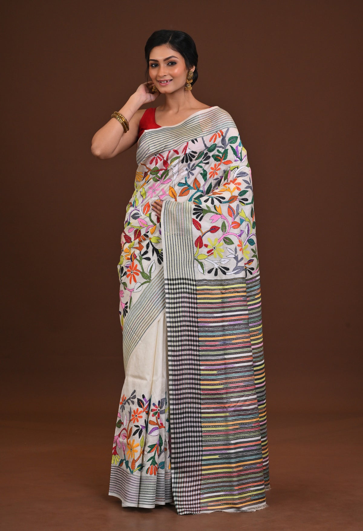 Silk Jalchuri Allover Kantha Saree