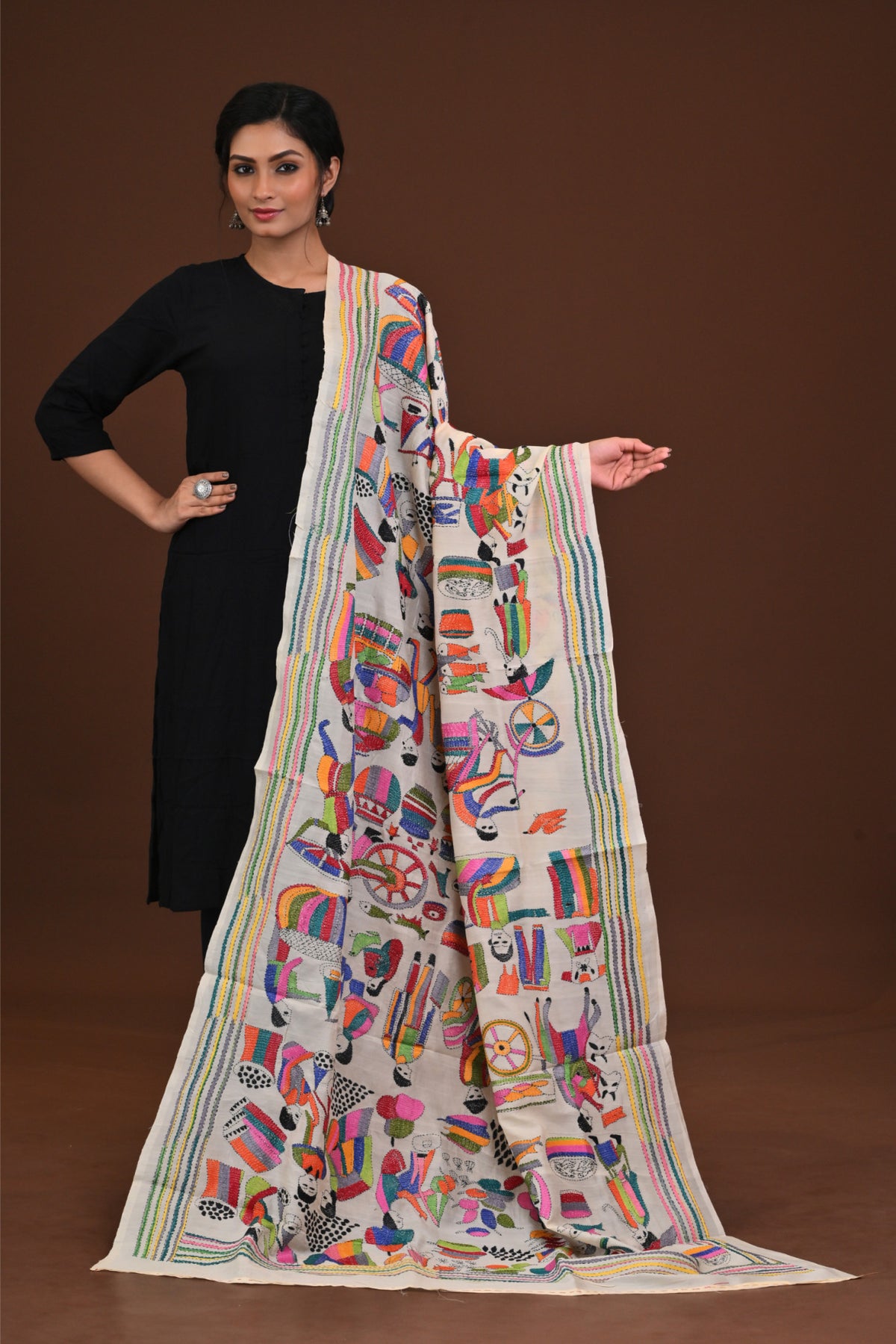 Pure Silk Kantha Dupatta
