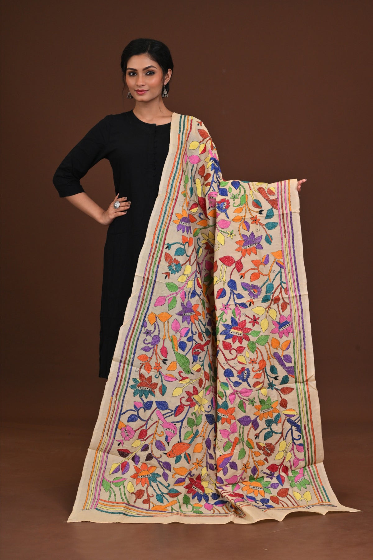 Pure Silk Kantha Dupatta