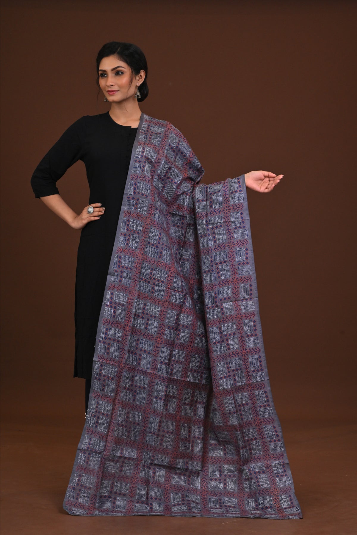 Silk Block Kantha Dupatta