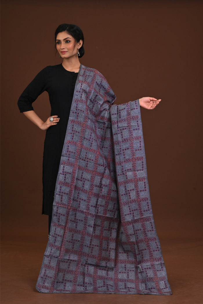 Silk Block Kantha Dupatta