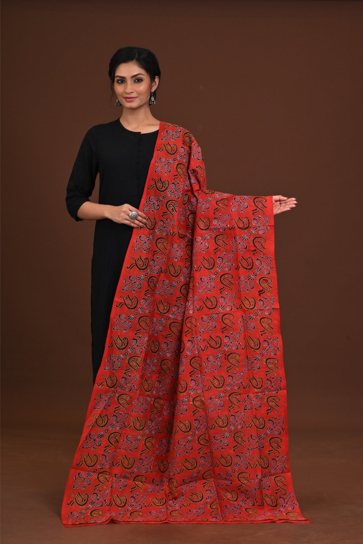 Silk Block Kantha Dupatta