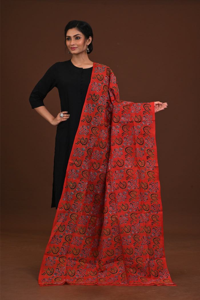 Silk Block Kantha Dupatta