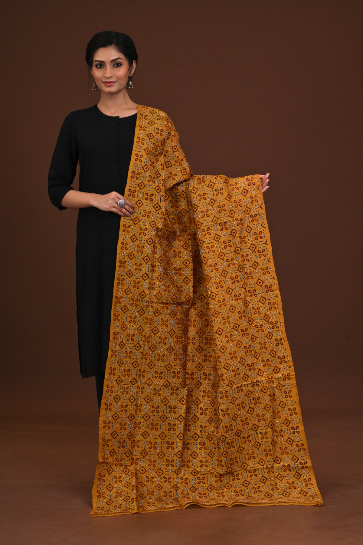 Silk Block Kantha Dupatta