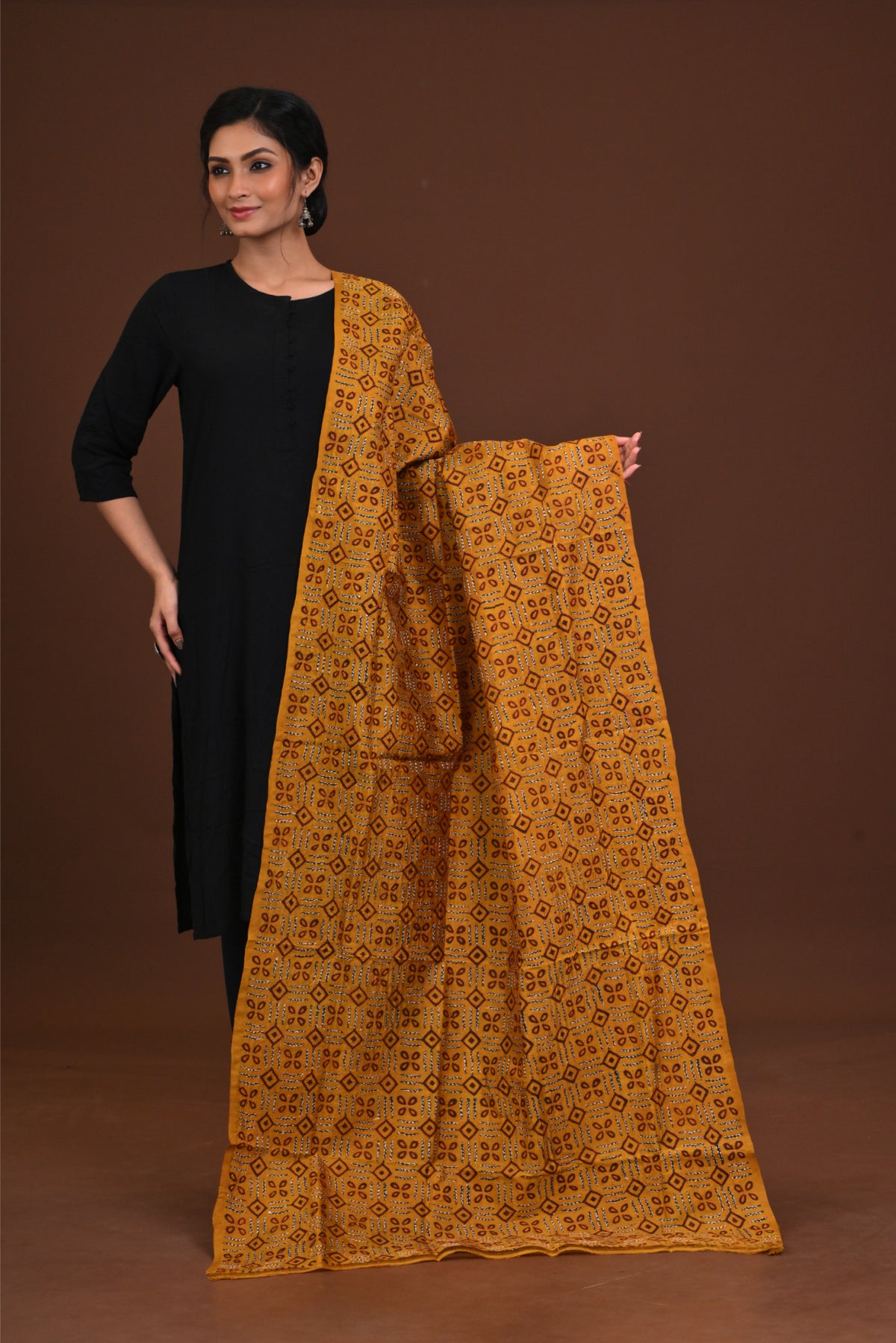 Silk Block Kantha Dupatta