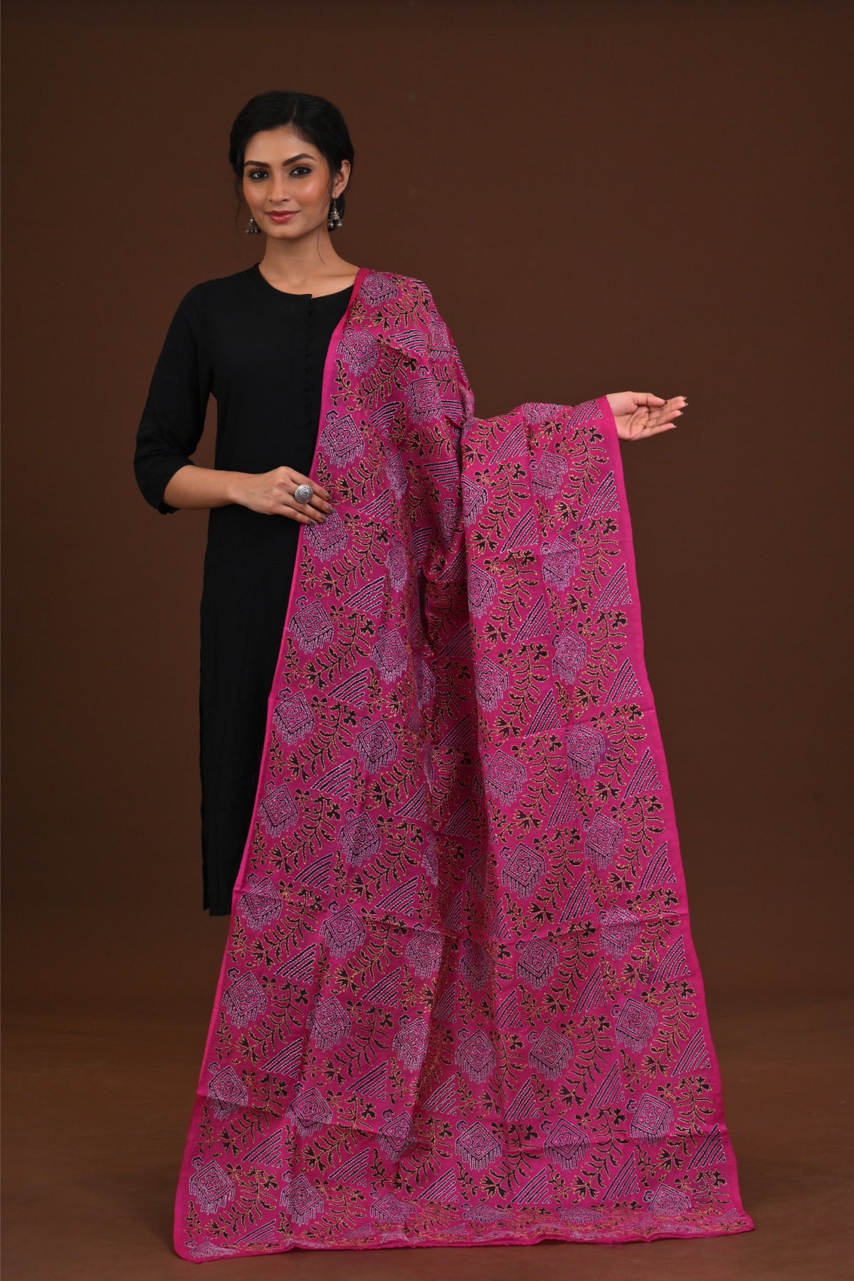 Silk Block Kantha Dupatta