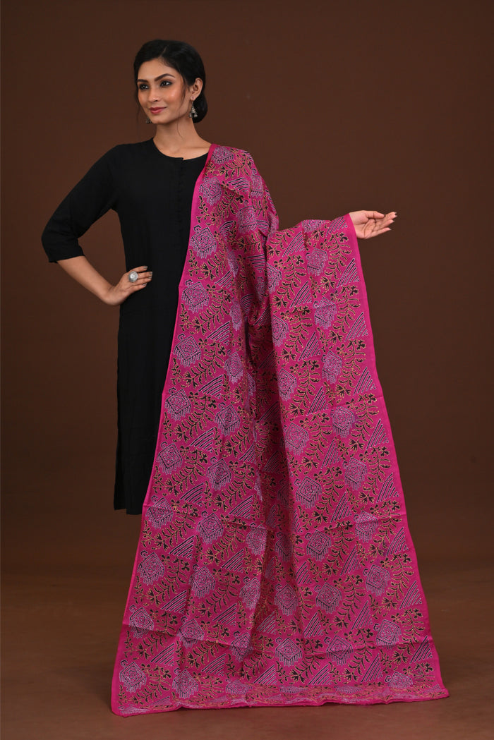 Silk Block Kantha Dupatta