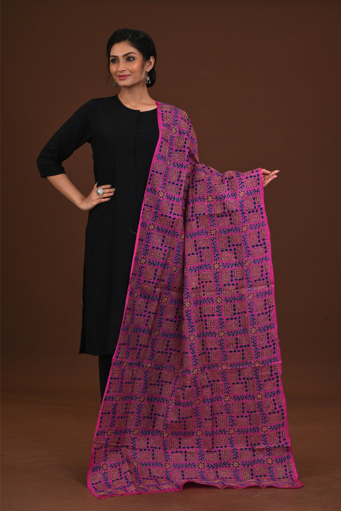 Silk Block Kantha Dupatta