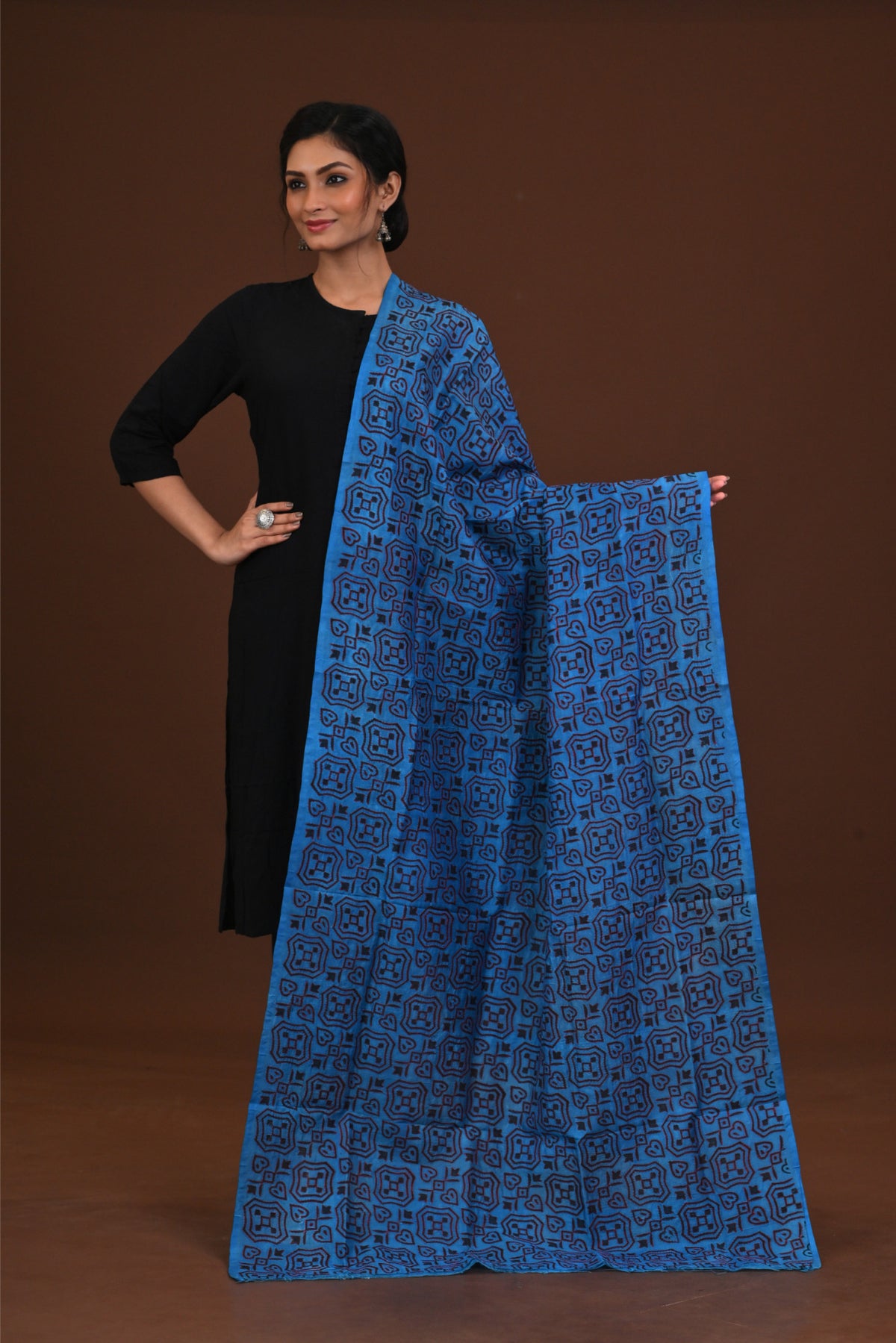 Silk Block Kantha Dupatta