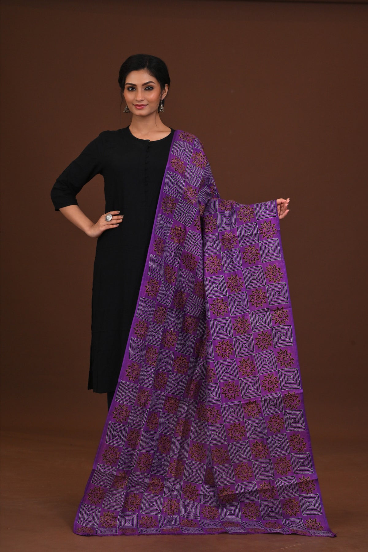 Silk Block Kantha Dupatta