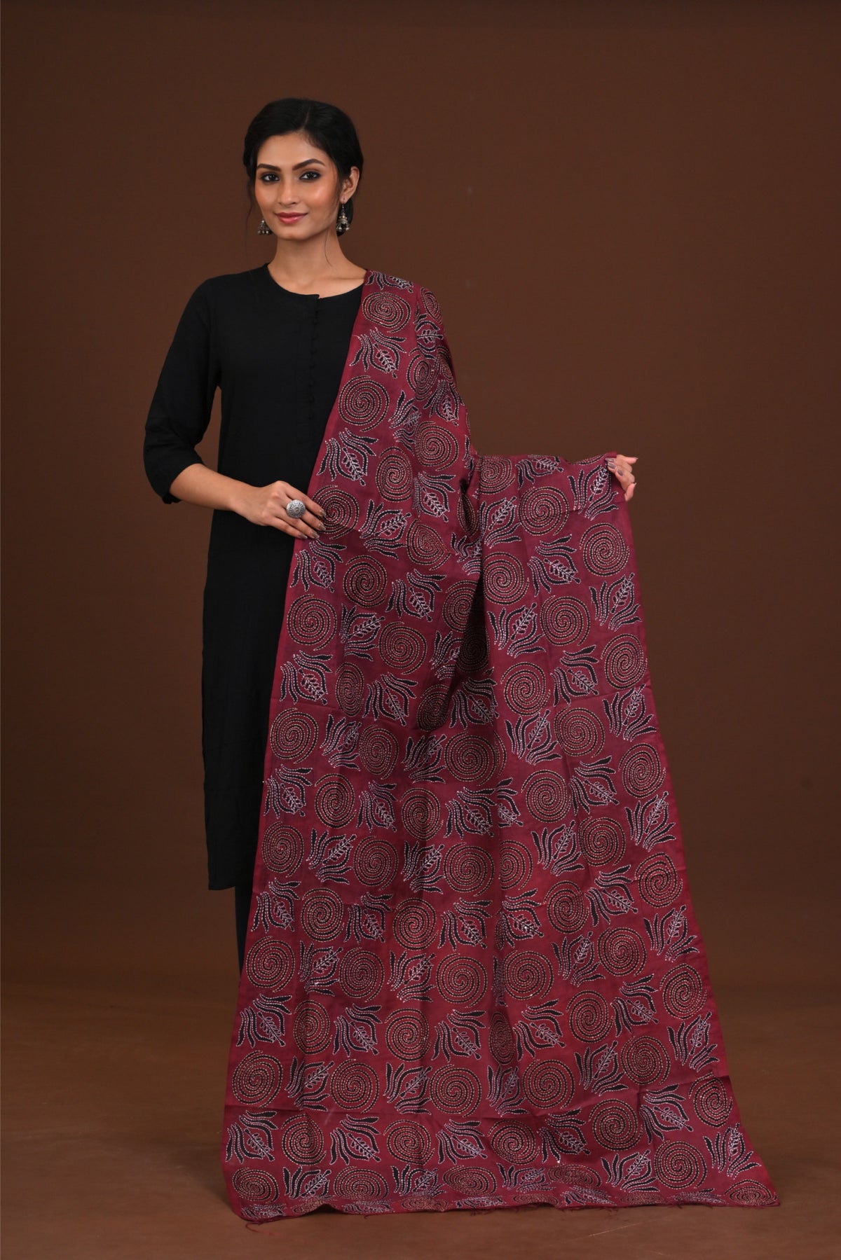 Silk Block Kantha Dupatta
