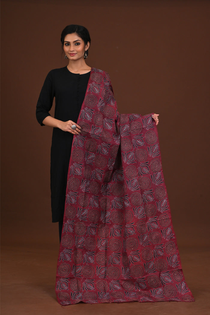 Silk Block Kantha Dupatta