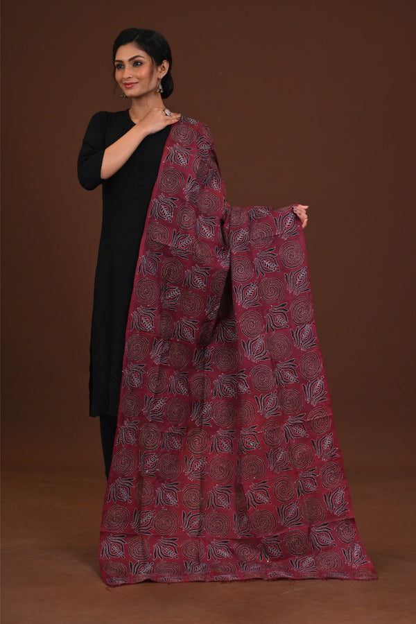 Silk Block Kantha Dupatta
