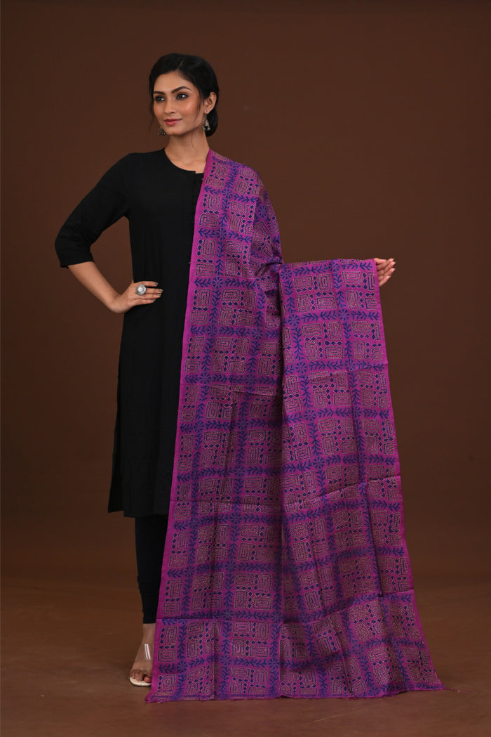 Silk Block Kantha Dupatta