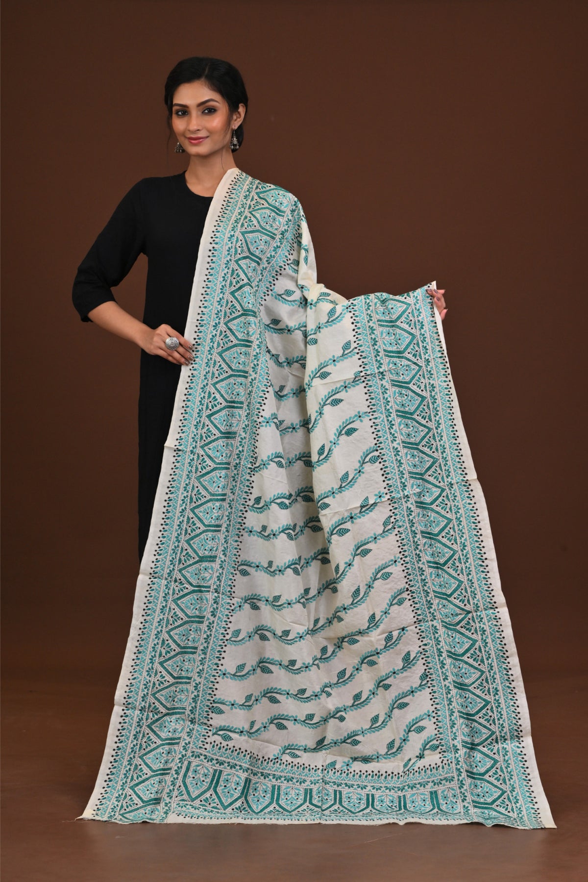 Pure Silk Kantha Dupatta