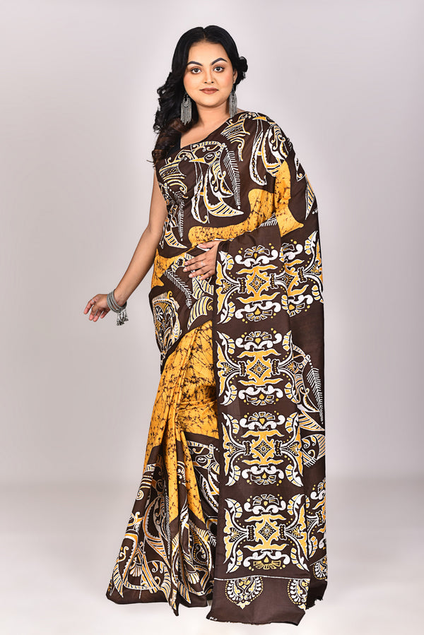 Women's Katan Silk Handbatik Saree With Blouse Piece