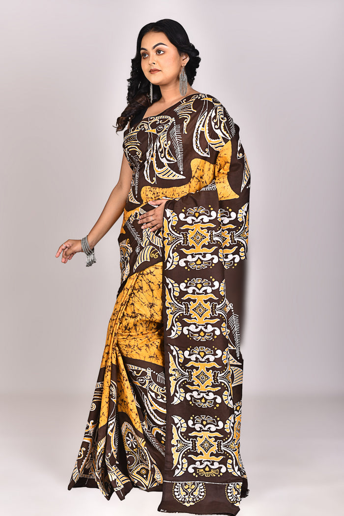 Women's Katan Silk Handbatik Saree With Blouse Piece