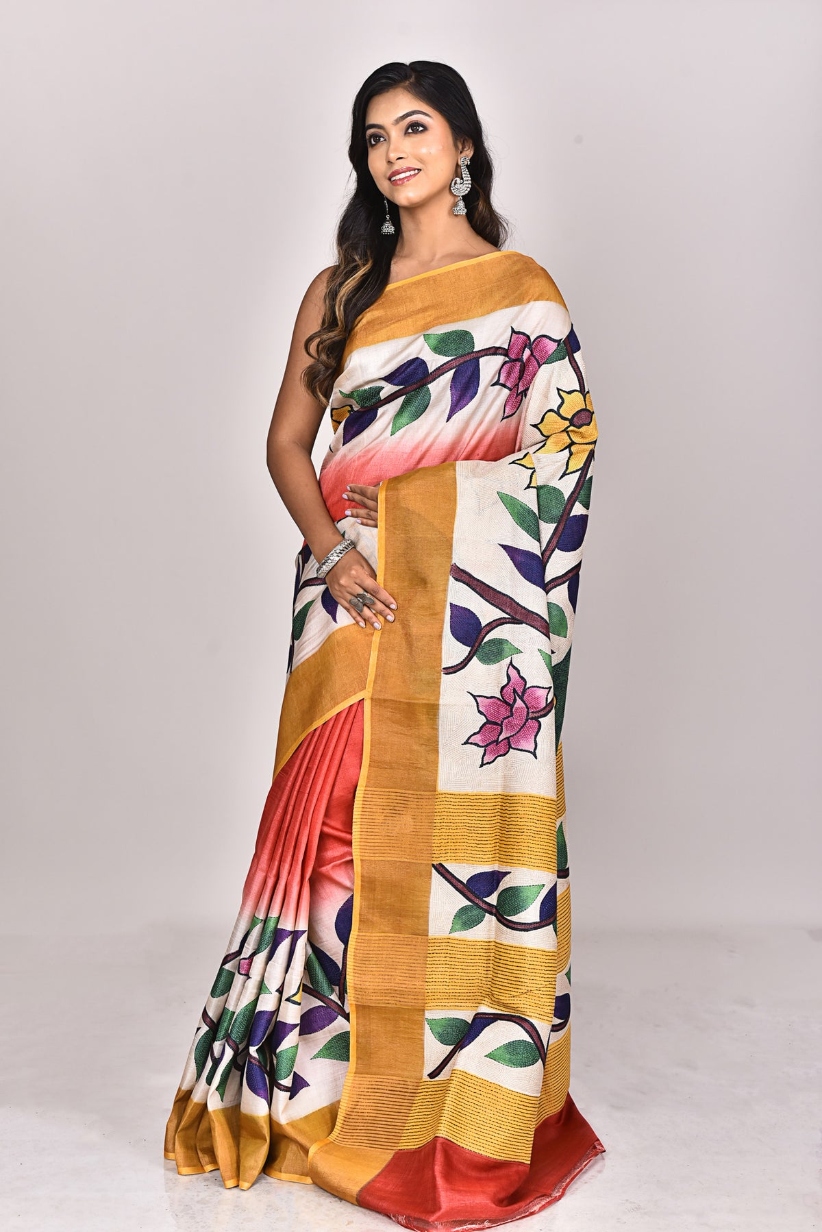 GACHI HANDPRINT KANTHA SAREE